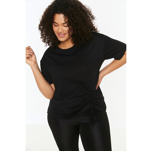 Trendyol Curve Black Shirred Knitted T-Shirt Slike