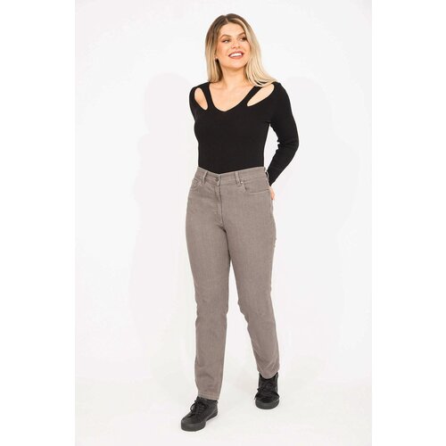 Şans Women's Large Size Mink Back Belt Elastic Detailed 5 Pocket Jeans Cene