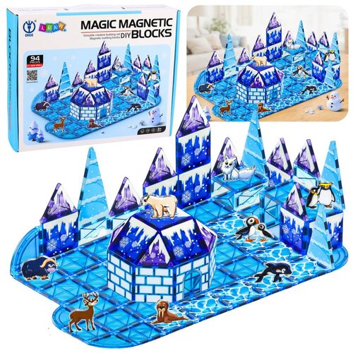  Magnetski blokovi Figure ledenih kopnenih životinja Plave boje 94 kom. Slike