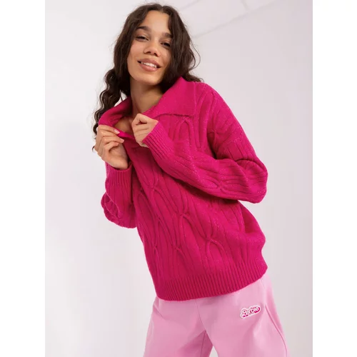 Fashion Hunters Fuchsia sweater with cables and collar