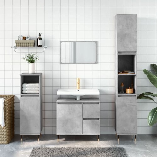 The Living Store Kopalniško pohištvo 3 kosa betonsko sive barve konstruiran les - Komplet Kopalniškega Pohištva, (21663188) Cene
