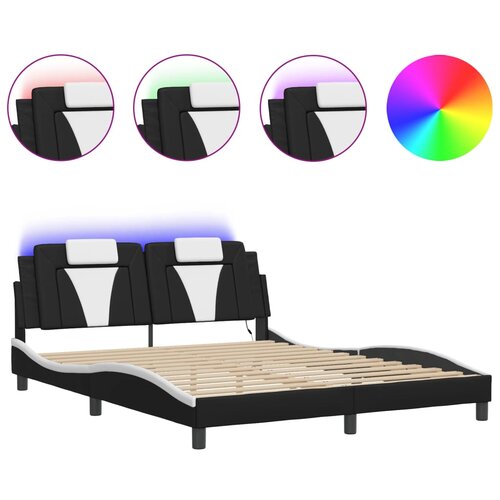 Maison Chic Posteljni okvir - Dvoposteljna postelja - Zakonska postelja z LED lučkami črno bel 160x200 cm umetno usnje, (21697100) Cene