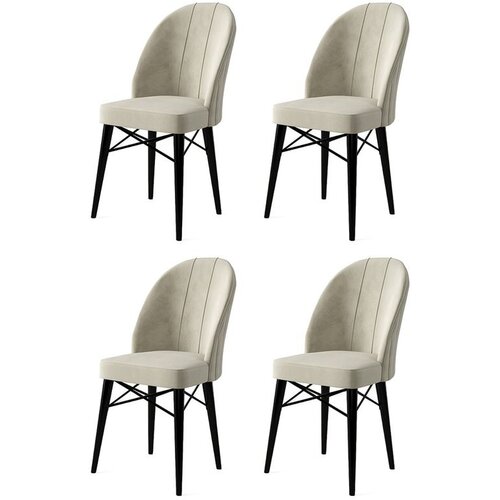 Hanah home Ritim - Cream, Black CreamBlack Chair Set (4 Pieces) Cene