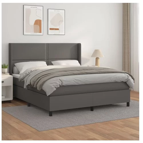  Box spring postelja z vzmetnico siva 180x200 cm umetno usnje