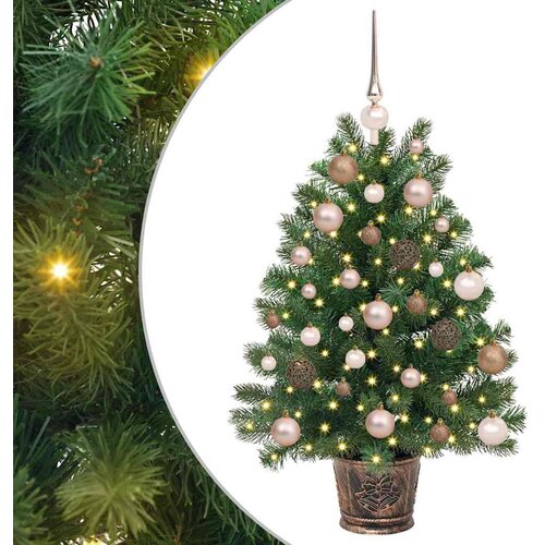 VidaXL Umjetno božićno drvce s 150 LED svjetlima Zelena 95 cm PE i PVC - 95 cm s LED-ima i ružičastim zlatnim kuglicama Slike