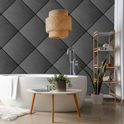  Foto tapeta - Grey symmetry - geometric pattern in concrete pattern with black joints 200x140 Vodootporna Slike