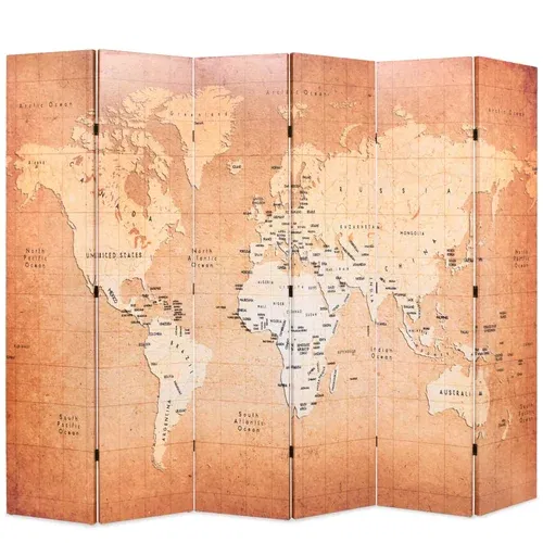 vidaXL Sklopiva sobna pregrada s kartom svijeta 228 x 170 cm žuta