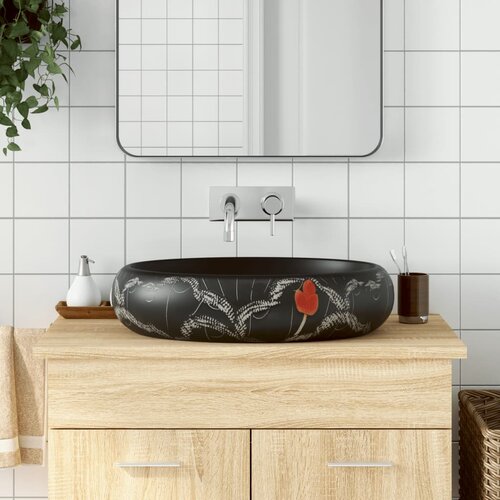 The Living Store Nadpultni umivalnik črn ovalen 59x40x15 cm keramika - Nadpultni Umivalnik, (21502140) Cene
