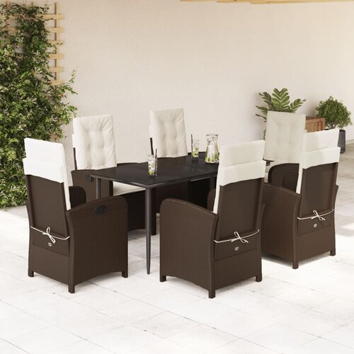 5-dijelni vrtni blagovaonski set s jastucima poliratan smeđi Smeđa 140 cm table length Slike
