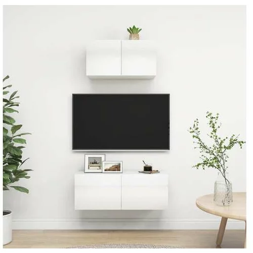  Komplet TV omaric 2-delni visok sijaj bela iverna plošča