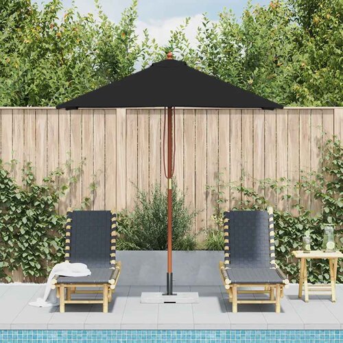  Vrtni suncobran s drvenim stupom 150 x 200 cm crni Slike