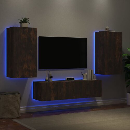  The Living Store Komplet TV omaric LED 4-delni dimljeni hrast inženirski les - Stenska TV Enota, (21555455) Slike