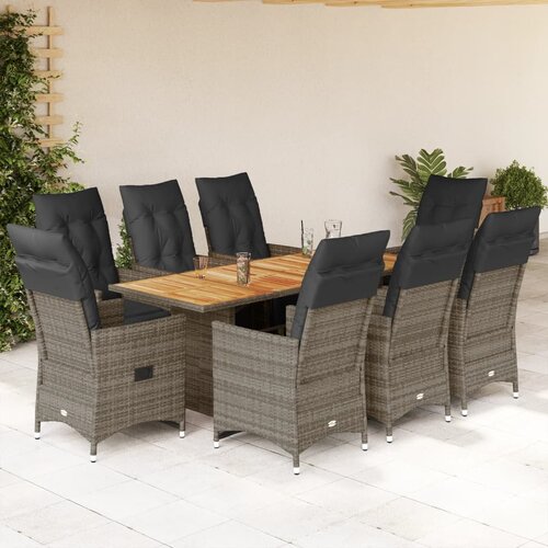 vidaXL 9-dijelni vrtni bistro set od poliratana s jastucima sivi Cijene