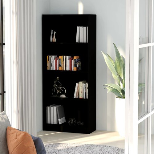 Furnova Knjižna omara 4-nadstropna črna 60x24x142 cm iverna plo&amp;scaron;ča, (21932981) Slike