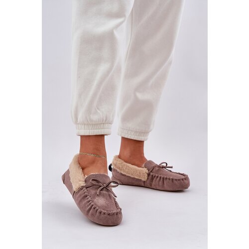 PH2 Ladies Moccasins Slippers With Fur Dark Beige Kleogoria Slike