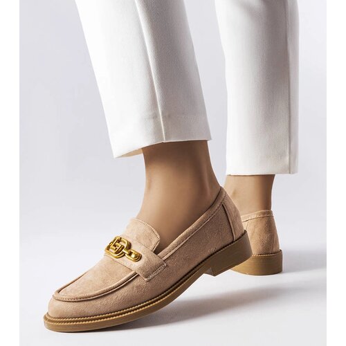 Gemre Beige elegant loafers with Ouellet ornament Cene