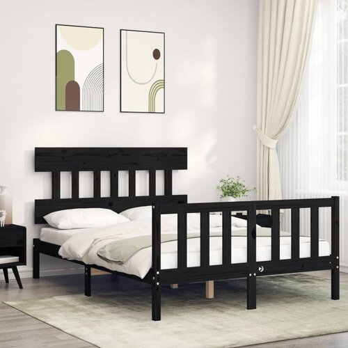 VidaXL Okvir kreveta s uzglavljem crni 140 x 190 cm od masivnog drva Slike