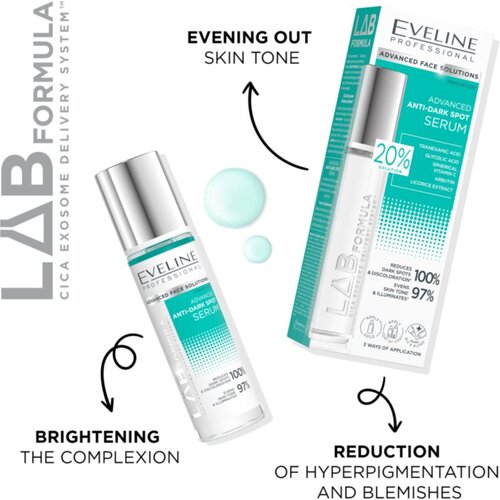 Eveline Cosmetics LAB Formula 20% Solution ujednačavajuća njega za lice s hiperpigmentacijom 30 ml Slike