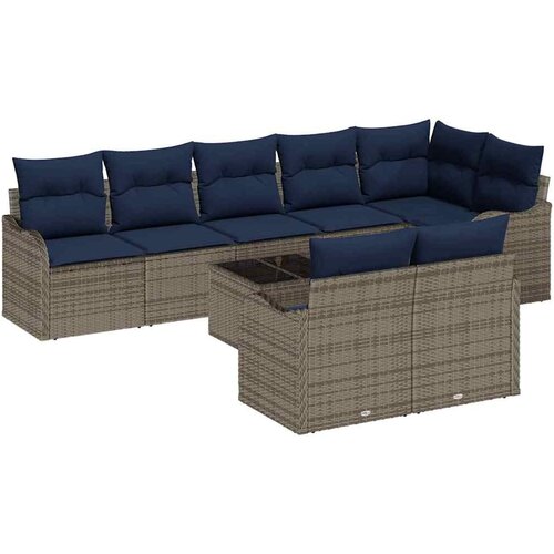 vidaXL Vrtna sedežna garnitura z blazino 9 pcs Siva Poly ratan, (5000063150) Cene