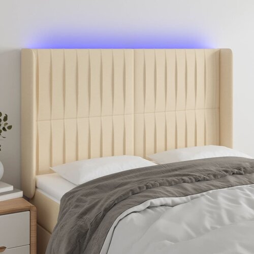  LED uzglavlje krem 147 x 16 x 118/128 cm od tkanine Cene