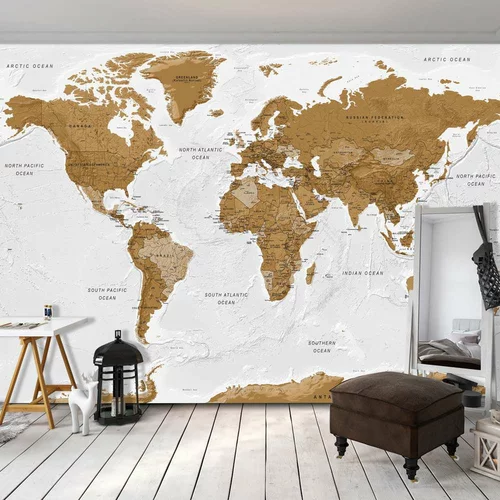  Samoljepljiva foto tapeta - World Map: White Oceans 196x140