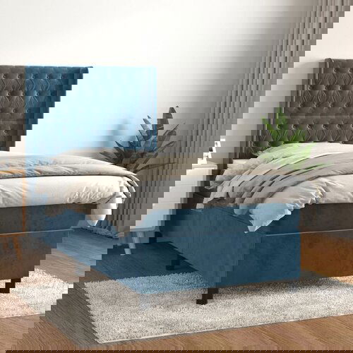 VidaXL Box spring krevet s madracem tamnoplavi 100x200 cm bar&amp;scaron;unasti Slike