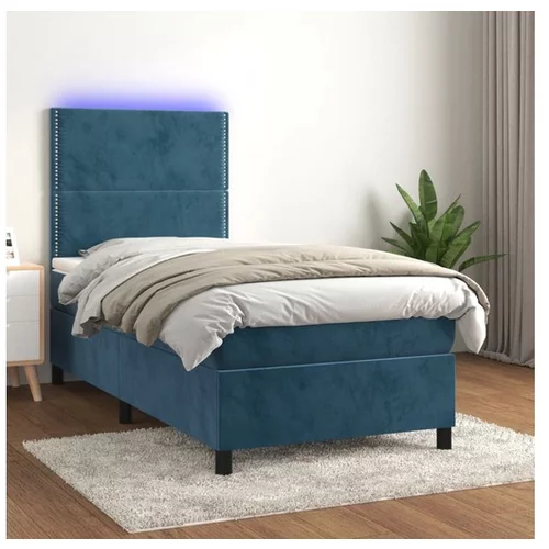  Box spring postelja z vzmetnico LED temno modra 100x200cm žamet