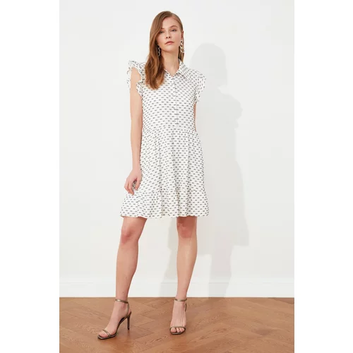 Trendyol White Button Detailed Frilly Dress