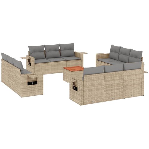  13-dijelni set vrtnih sofa s jastucima bež od poliratana Slike