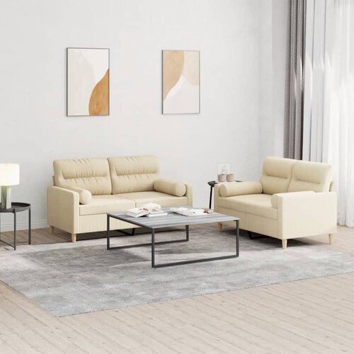  2-dijelni set sofa s jastucima krem od tkanine Cene