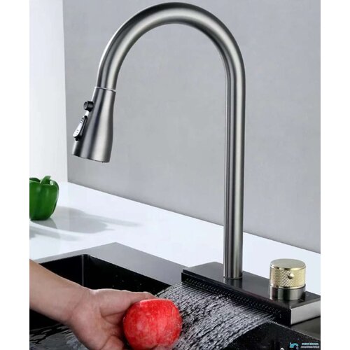  Kuhinjska armatura s širokim vodnim slapom | Pipa EYN KW1599 - Gunmetal gray Cene