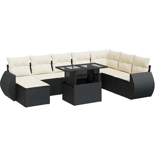 Maison Chic Seti vrtnega pohištva - Vrtna garnitura - Vrtni pohištvo set 9-delna z blazinami črn poli ratan, (21806219) Cene