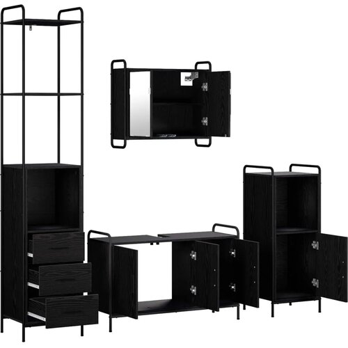  Set ormarića za kupaonicu 4 kom. Crni hrast 40 x 36 x 200 5 cm - Crni hrast Ormar ispod sudopera (3 vrata) + viseći ormar + kupa Slike