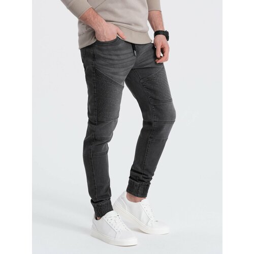 Ombre Men's denim jogger pants with stitching - graphite Slike