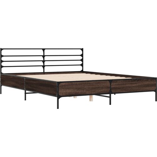 VidaXL Posteljni okvir rjav hrast 150x200 cm inženirski les in kovina, (21166123) Slike