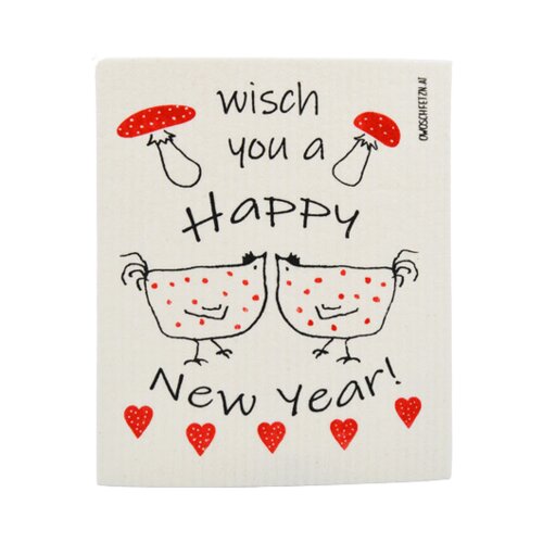 OWOSCHFETZN Gobasta krpa &amp;quot;Happy New Year&amp;quot; - Koko&amp;scaron; Berta, rdeča Slike