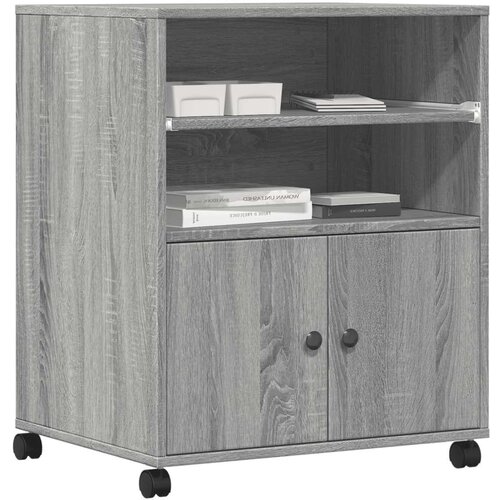 VidaXL Stalak za pisač s kotačima siva boja hrasta 60 x 48 x 74 cm Slike