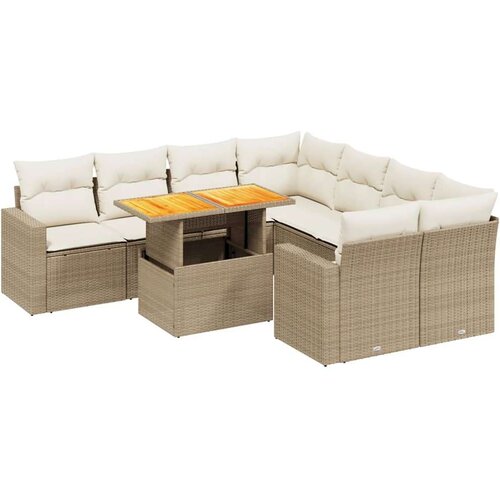 VidaXL 9-dijelni set vrtnih sofa s jastucima bež od poliratana Slike