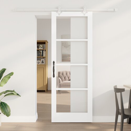 VidaXL Komplet drsnih vrat z opremo Bela 78x211 cm Trda borovina, Notranja vrata s steklom &amp;quot;ORKDAL&amp;quot; Bela 78x211x4 cm Slike