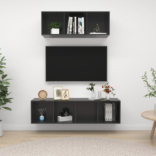 VidaXL Komplet TV omaric 2-delni visok sijaj siva iverna plo&amp;scaron;ča, (20734760) Slike