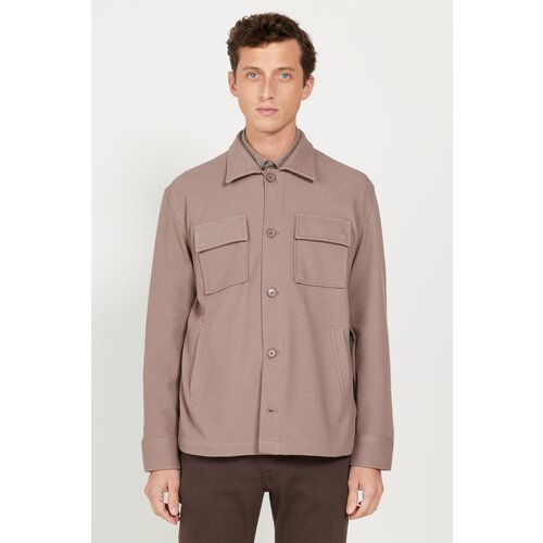 AC&Co / Altınyıldız Classics Men's Dark Beige Oversize Fit Wide Cut Classic Collar Cotton Patterned Shirt Jacket Slike