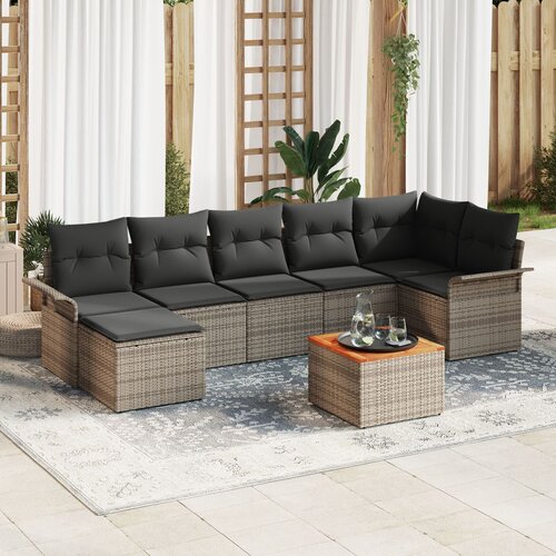 VidaXL 8-dijelni vrtni set kauča s jastucima Siva Poli ratan Acacia Slike