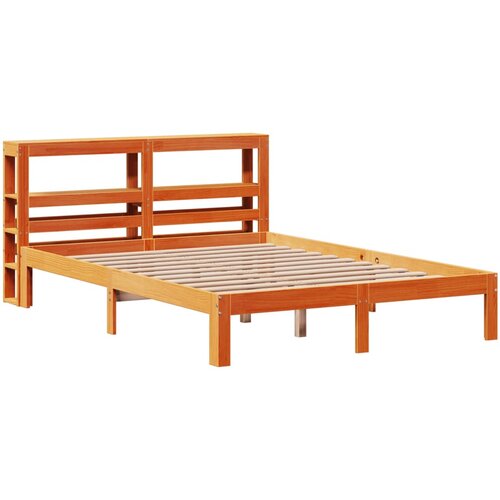 VidaXL Posteljni okvir z vzglavjem vo&amp;scaron;čeno rjava 135x190 cm borovina, (21303638) Slike