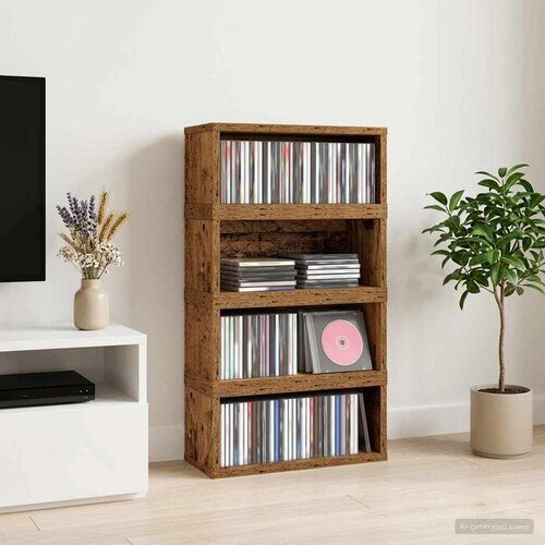  Stalak za CD-ove 4 kom. Staro drvo 40 x 17 x 17 cm Slike