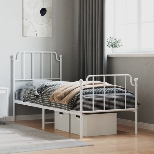 VidaXL Kovinski posteljni okvir z vzglavjem in vznožjem&amp;nbsp;bel 75x190 cm Slike