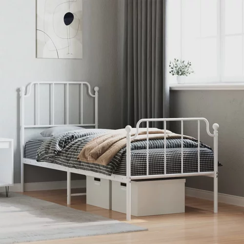 vidaXL Kovinski posteljni okvir z vzglavjem in vznožjem bel 75x190 cm