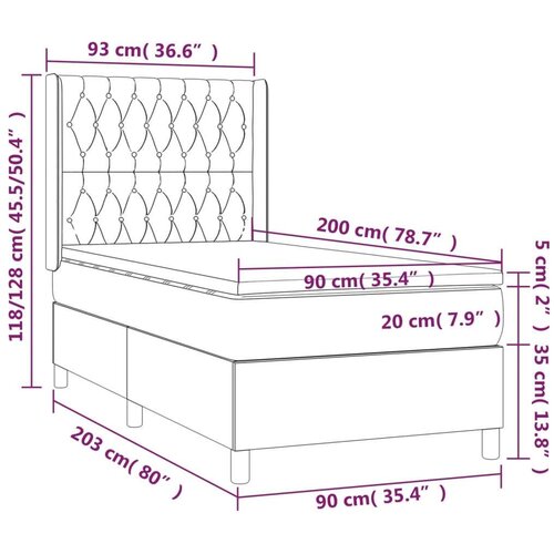  Krevet box spring s madracem LED smeđesivi 90x200 cm tkanina Slike