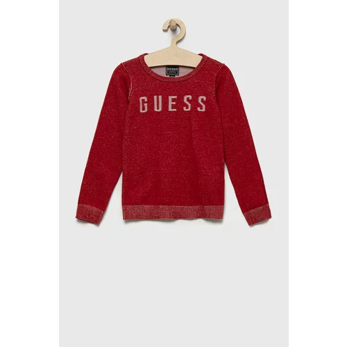 Guess Dječji pamučni pulover boja: crvena, lagani