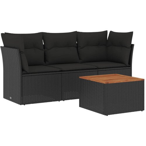  4-dijelni set vrtnih sofa od poliratana s jastucima crni Slike