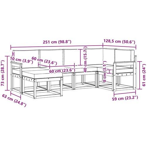  Set vanjskih sofa 6 kom. Prirodna i bež Smeđa 251 x 128,5 x 73 cm Slike